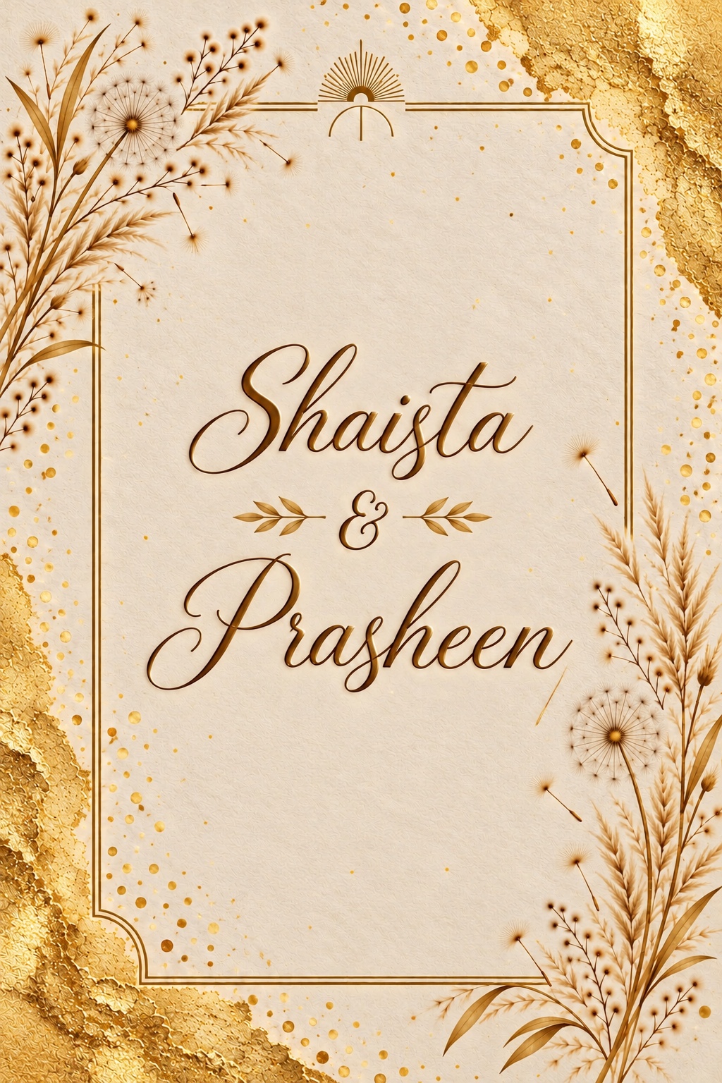 Shaista & Prasheen, gold wedding title card